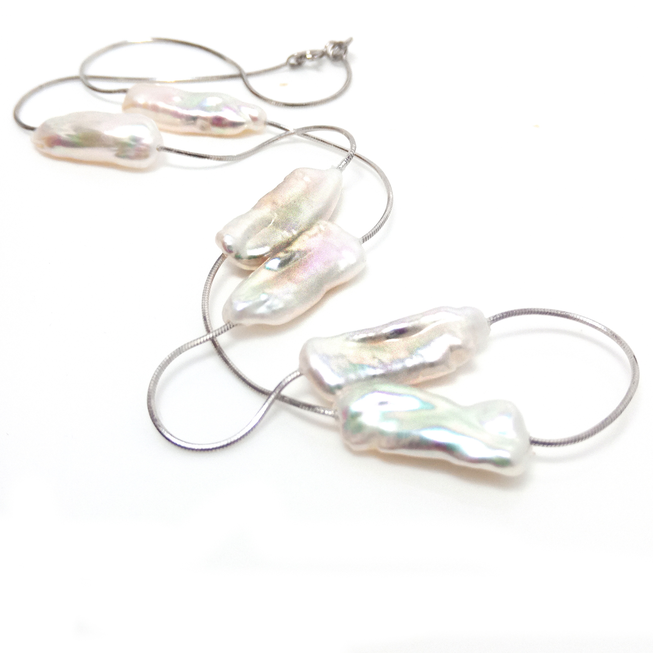 White Stick Pearls Station Necklace